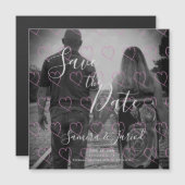 ハートドードルピンク手描き日付磁石を保存 (正面/裏面)