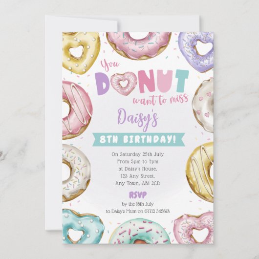 ハートドーナツ誕生日招待状あなたが望み恋しく思ま 招待状 (正面)