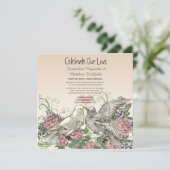 ハートドーブバラピンクロマ結婚ンス 招待状 (スタンド正面)