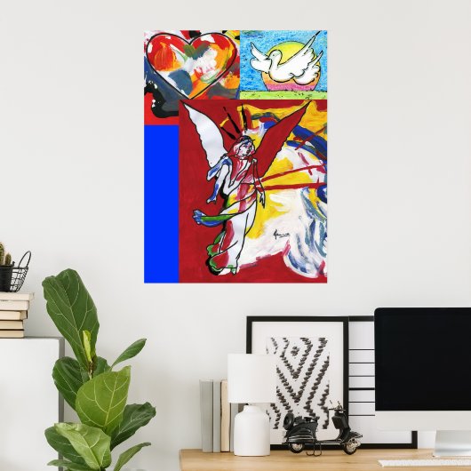 ハートドーブ&エンジェルの絵画ポスター ポスター (ホームオフィス)