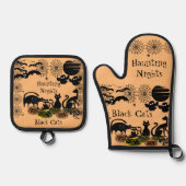 ハートナイトハロウィーンパンプキンブラックキャットホラー 鍋つかみ&鍋敷きセット (正面)