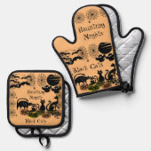 ハートナイトハロウィーンパンプキンブラックキャットホラー 鍋つかみ&鍋敷きセット (正面/裏面)