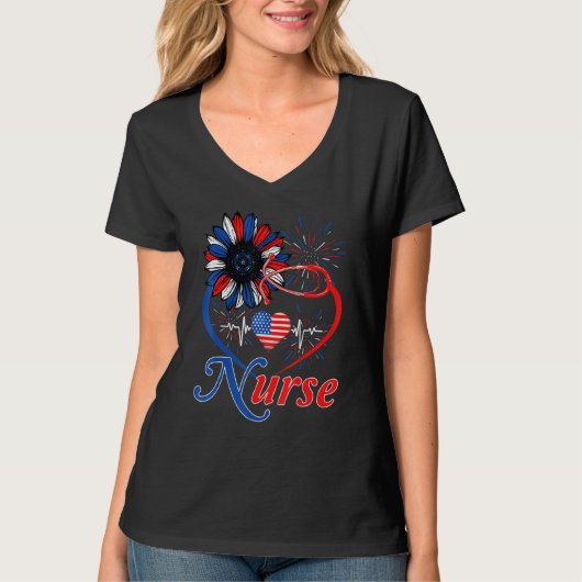 ハートナースアメリカ国旗ひまわりナース4位 Tシャツ (正面)