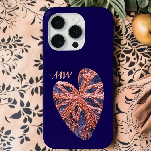 ハートネイビーブルーオレンジモノグラム刺スタイリッシュ刺 Case-Mate iPhoneケース