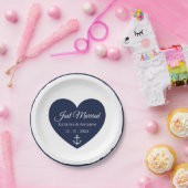 ハートネイビーブルー航海のたった今結婚しました結婚ズ ペーパープレート (パーティー)