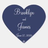 ハートネイビーブルー航海の結婚式用シール ハートシール (正面)