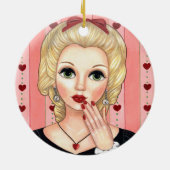 ハートネックレスガールブロンド頭花瓶ラシティブリップ セラミックオーナメント (裏面)