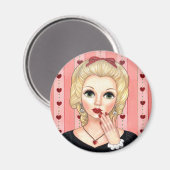 ハートネックレスガールブロンド頭花瓶ラシティブリップ マグネット (正面/裏面)