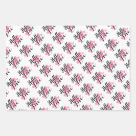 ハートハグとキスタイポグラフィ ラッピングペーパーシート