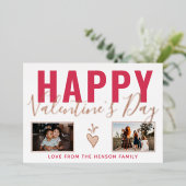 ハートハッピーバレンタインデースクリプト2フォトコラージュ 箔シーズンカード (立ち正面)