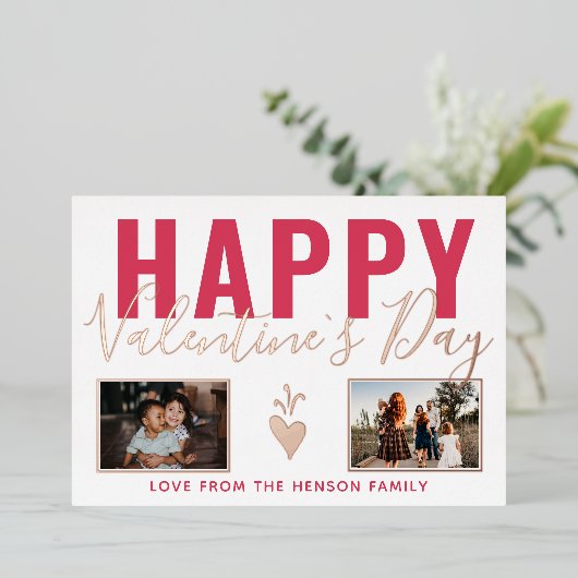 ハートハッピーバレンタインデースクリプト2フォトコラージュ 箔シーズンカード (立ち正面)