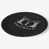 ハートハロウィーンのスケルトン手のコスチューム男性の女性キ ペーパープレート (アングル)