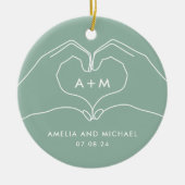 ハートハンズカップル婚約新婚 セラミックオーナメント (正面)