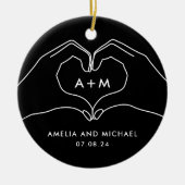ハートハンズカップル婚約新婚 セラミックオーナメント (正面)