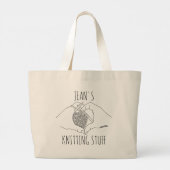 ハートハンズラインスケッチフェミニン編み物 ラージトートバッグ (裏面)