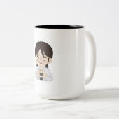 ハートハンドのキュートなちびキャラのセルフポートレート マグカップ (正面右)