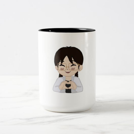 ハートハンドのキュートなちびキャラのセルフポートレート マグカップ (中央)