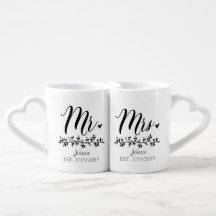 ハートハンドル付きオーダーメイド Mr. and Mrs. カップ