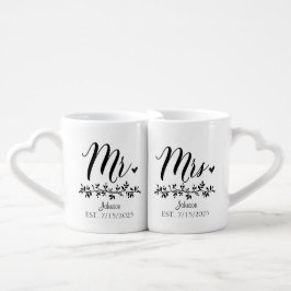ハートハンドル付きオーダーメイド Mr. and Mrs. カップ