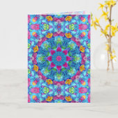 ハートバイオレットおよびブルーヴィンテージフラクタル万華鏡のように千変万化するパターン カード (黄色い花)