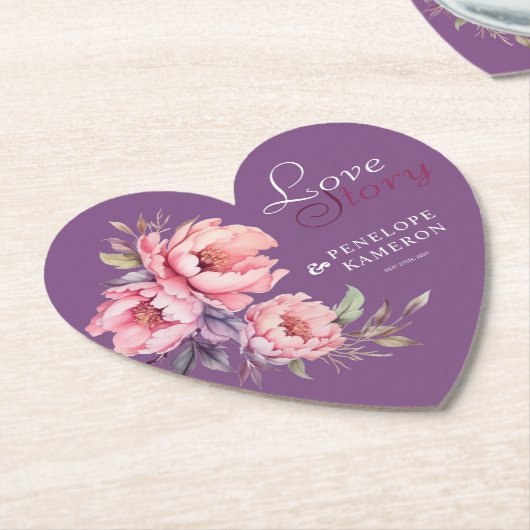 ハートバイオレットラブストーリーウォーター色の牡丹結婚の ペーパーコースター (アングル)