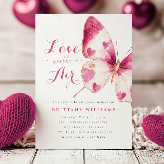 ハートバタフライブライダルシャワー招待 招待状