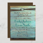 ハートバック素朴ルターコイズウッド結婚式の招待 招待状 (正面/裏面)
