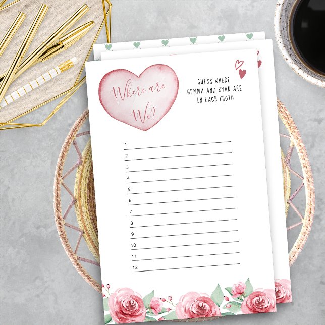 ハートバラ我々はどこにいる？ブライダルシャワーゲーム (Where Are We? Bridal Shower Photo Guessing Game Answer Sheet)