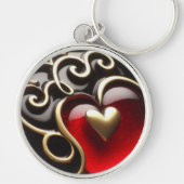 ハートバラ金ゴールドメタルキーチェーン キーホルダー (正面)