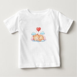 ハートバルーンと一緒に眠るかわいい猫 ベビーTシャツ