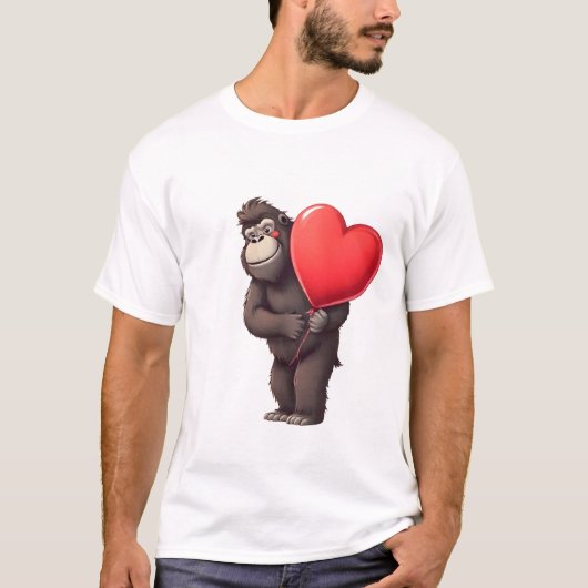 ハートバルーンを持つ臆病なゴリラ Tシャツ (正面)