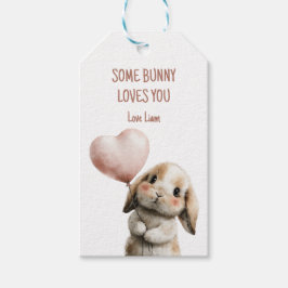 ハートバルーンを持つSome Bunny Loves You ギフトタグ
