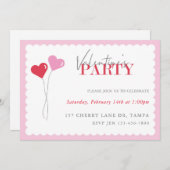 ハートバルーンバレンタインデーパーティー 招待状 (正面/裏面)