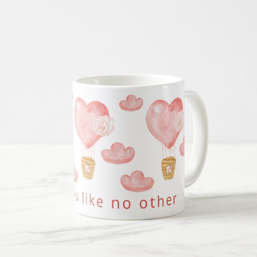 ハートバルーンバレンタパーソナライズされたンカスタム コーヒーマグカップ (正面右)