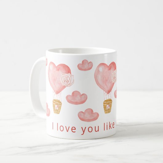 ハートバルーンバレンタパーソナライズされたンカスタム コーヒーマグカップ (正面左)
