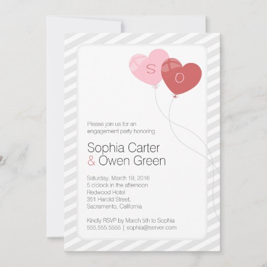 ハートバルーンユニーク婚約パーティ 招待状 (正面)
