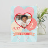 ハートバルーン子供の誕生日フォト招待状 招待状 (スタンド正面)