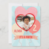 ハートバルーン子供の誕生日フォト招待状 招待状 (正面)