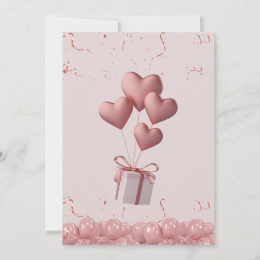 ハートバルーン紙吹雪ガール誕生日招待状 招待状 (裏面)