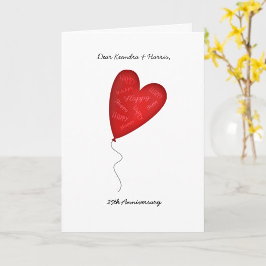 ハートバルーン25thまたは任意の年周年記念挨拶 カード (黄色い花)