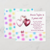 ハートバルーン ピンク 女の子 5歳 誕生日パーティー 招待状 (正面/裏面)
