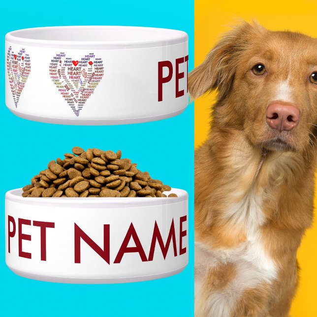 ハートバレンタインの言葉に犬や猫を追加 ボウル (Words of Heart Valentine's Add Name Dog or Cat Bowl)