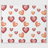 ハートバレンタインまたはWのパターン赤オレンジ ラッピングペーパー (フラット)