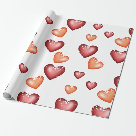 ハートバレンタインまたはWのパターン赤オレンジ ラッピングペーパー (アンロールド)