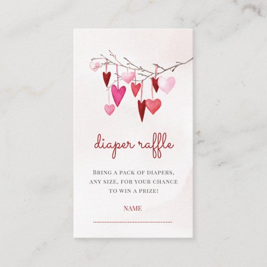 ハートバレンタインガール赤ちゃんシャワーおむつラッフル エンクロージャーカード (正面)