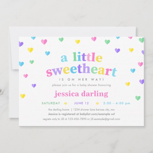 ハートバレンタインテーマベビーガールシャワーパステル 招待状 (正面)