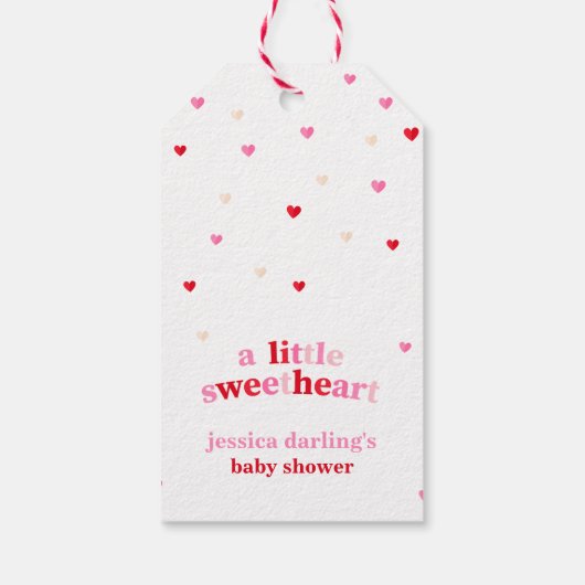 ハートバレンタインテーマベビーガールシャワーレッドピンク ギフトタグ (裏面)