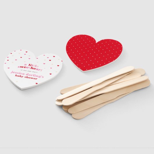 ハートバレンタインテーマベビーガールシャワーレッドピンク ハンドファン (組立なし)