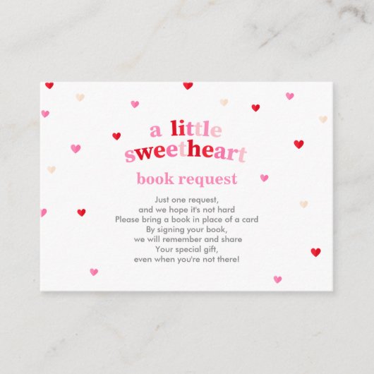ハートバレンタインテーマ赤ちゃんシャワーブックリクエスト エンクロージャーカード (正面)