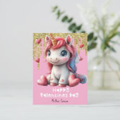 ハートバレンタインデイユニコーンピンク葉書 ポストカード (スタンド正面)